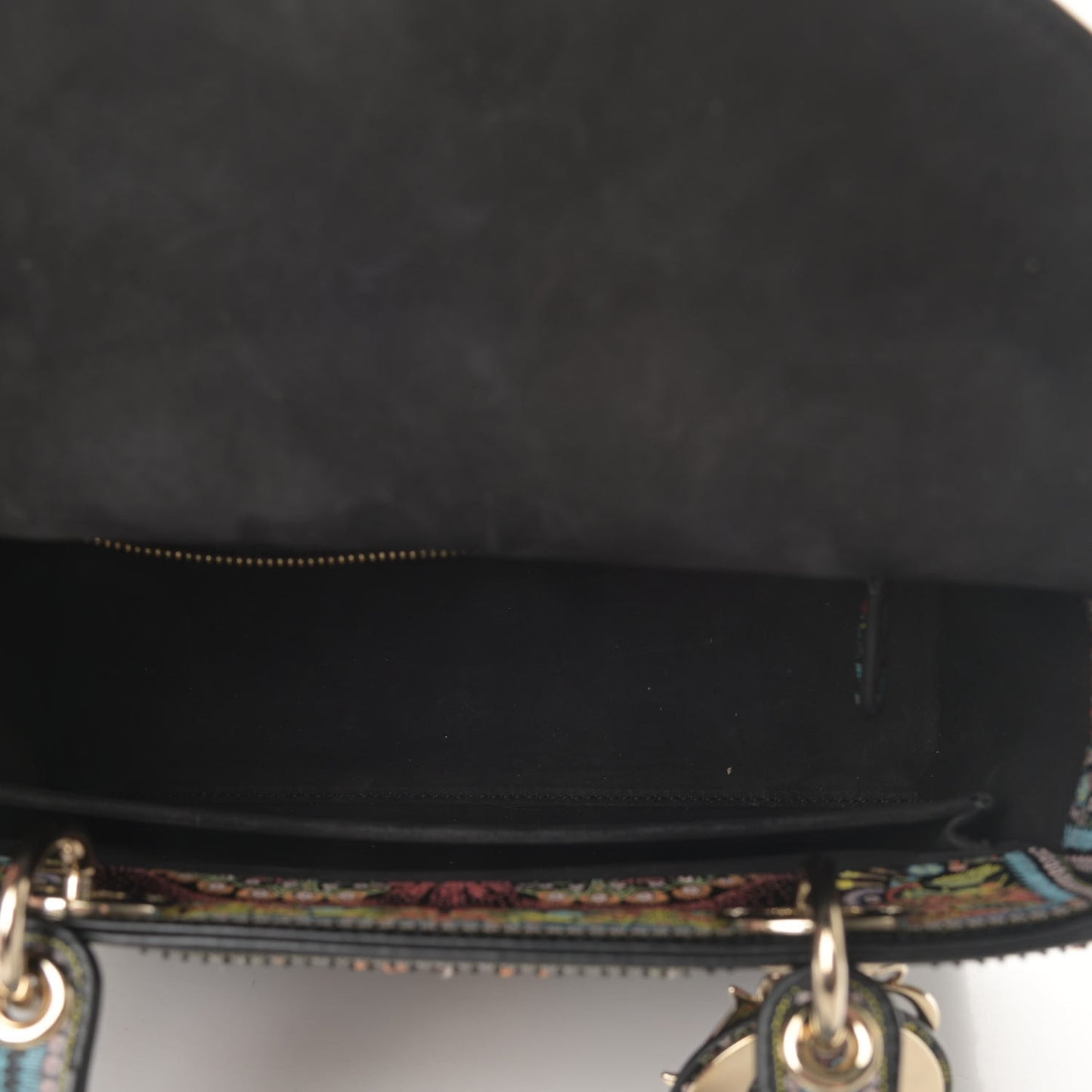 Smooth Calfskin Embroidered Medium Lady Dior Black Multicolor