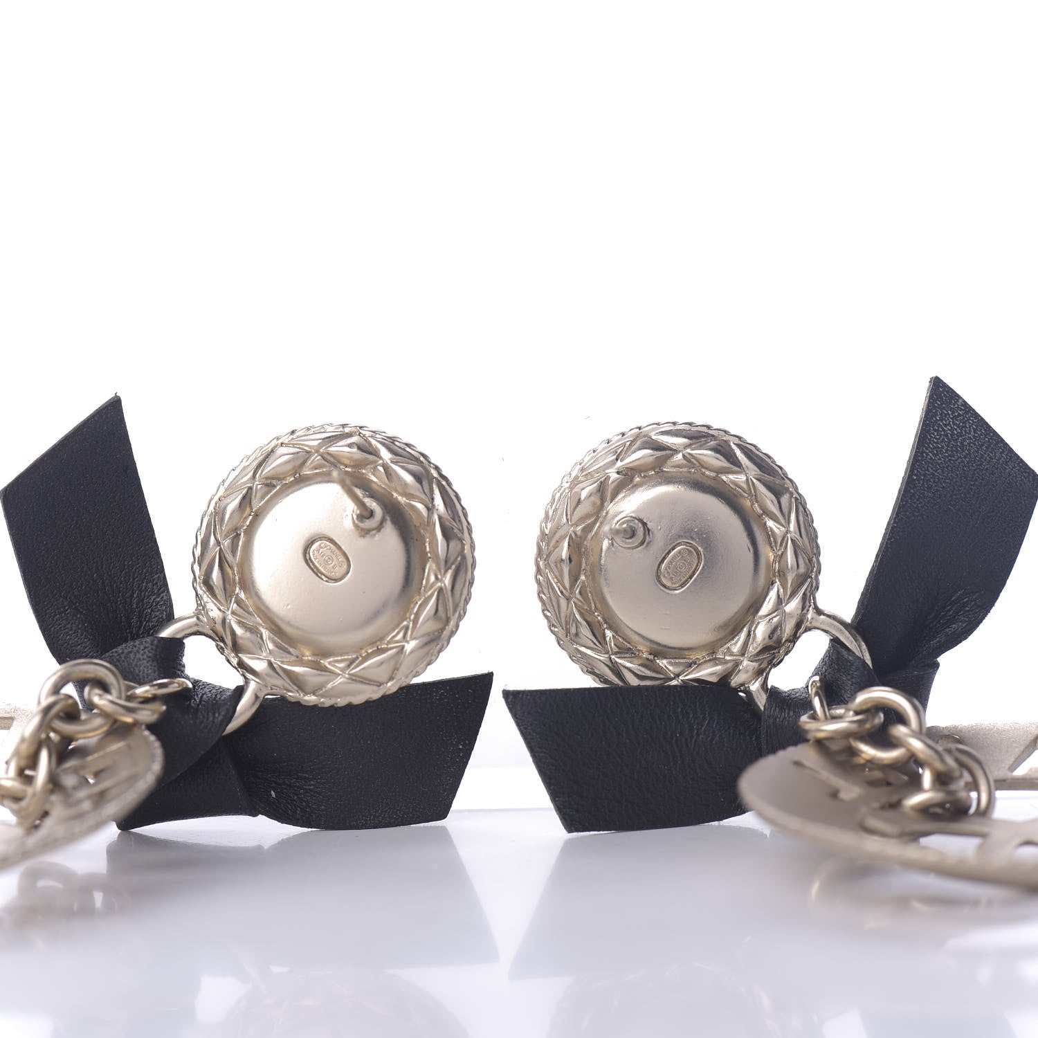 Chanel Lambskin Logo Drop Earrings Gold Black 3 of 4