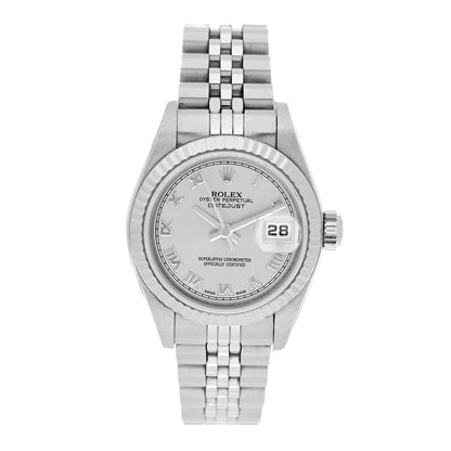 Rolex Stainless Steel 18K White Gold 26mm Oyster Perpetual Datejust Watch Silver Roman 79174 1 of 5