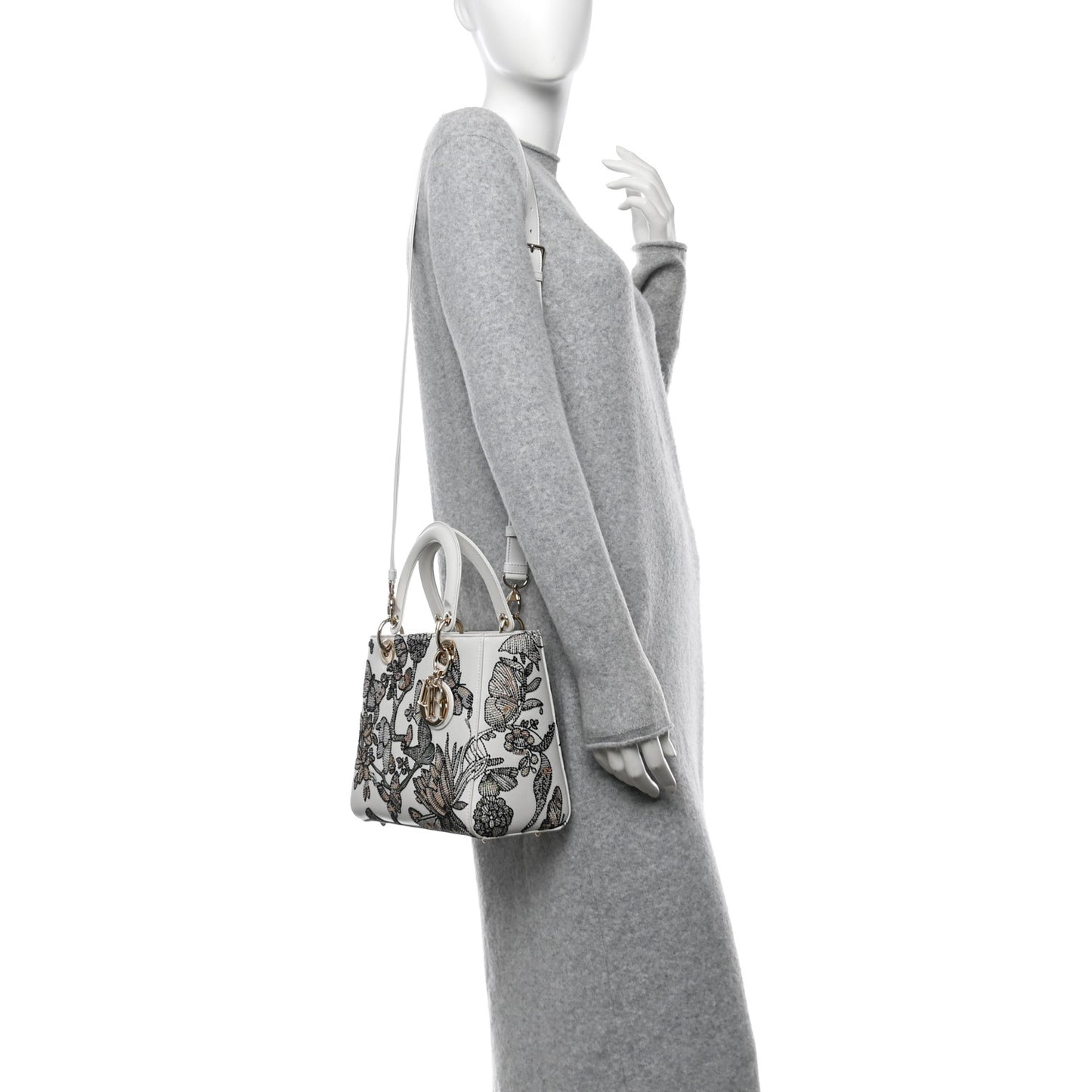 Calfskin Toile de Jouy Beaded Sequin Embroidered Medium Mexico Lady Dior White Multicolor