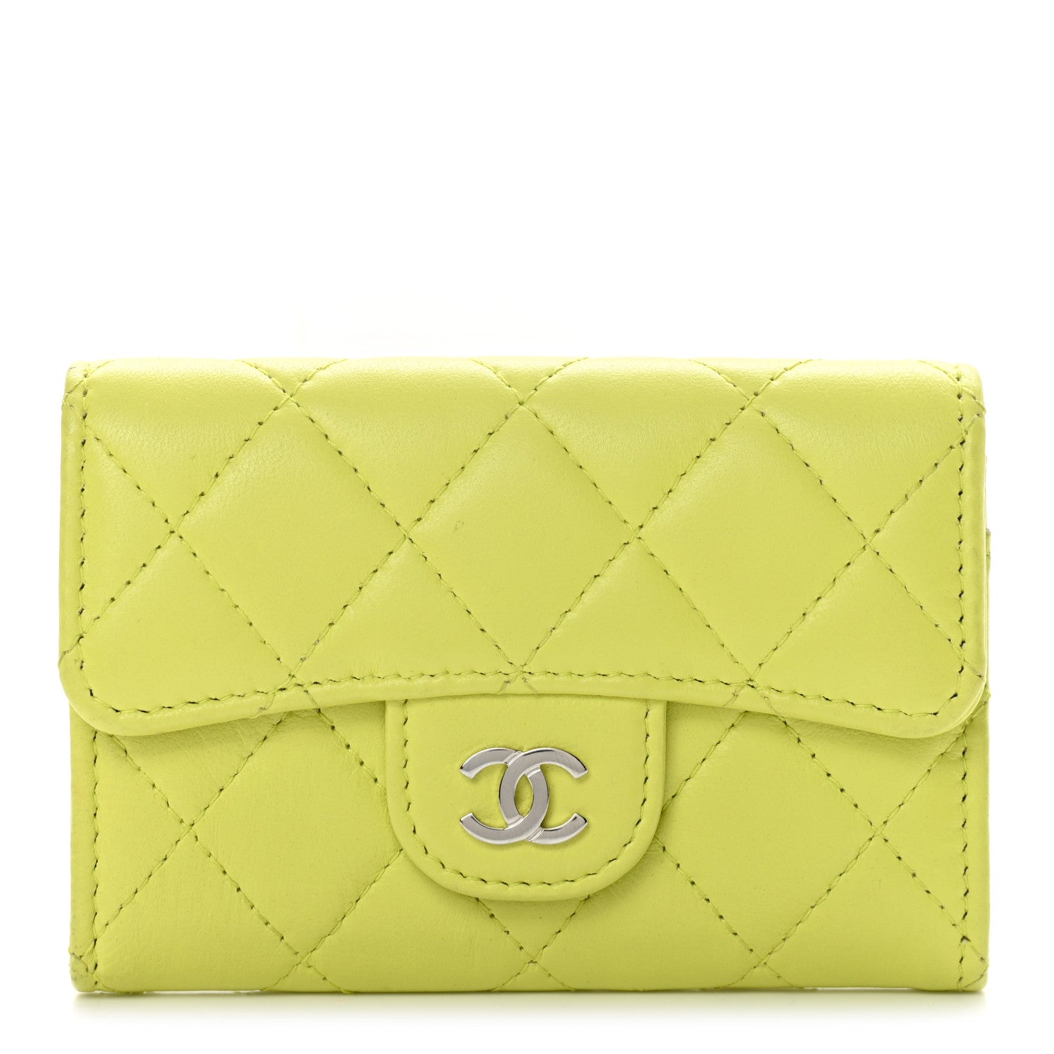 Chanel Lambskin Quilted Flap Card Holder Wallet Yellow 1 of 9