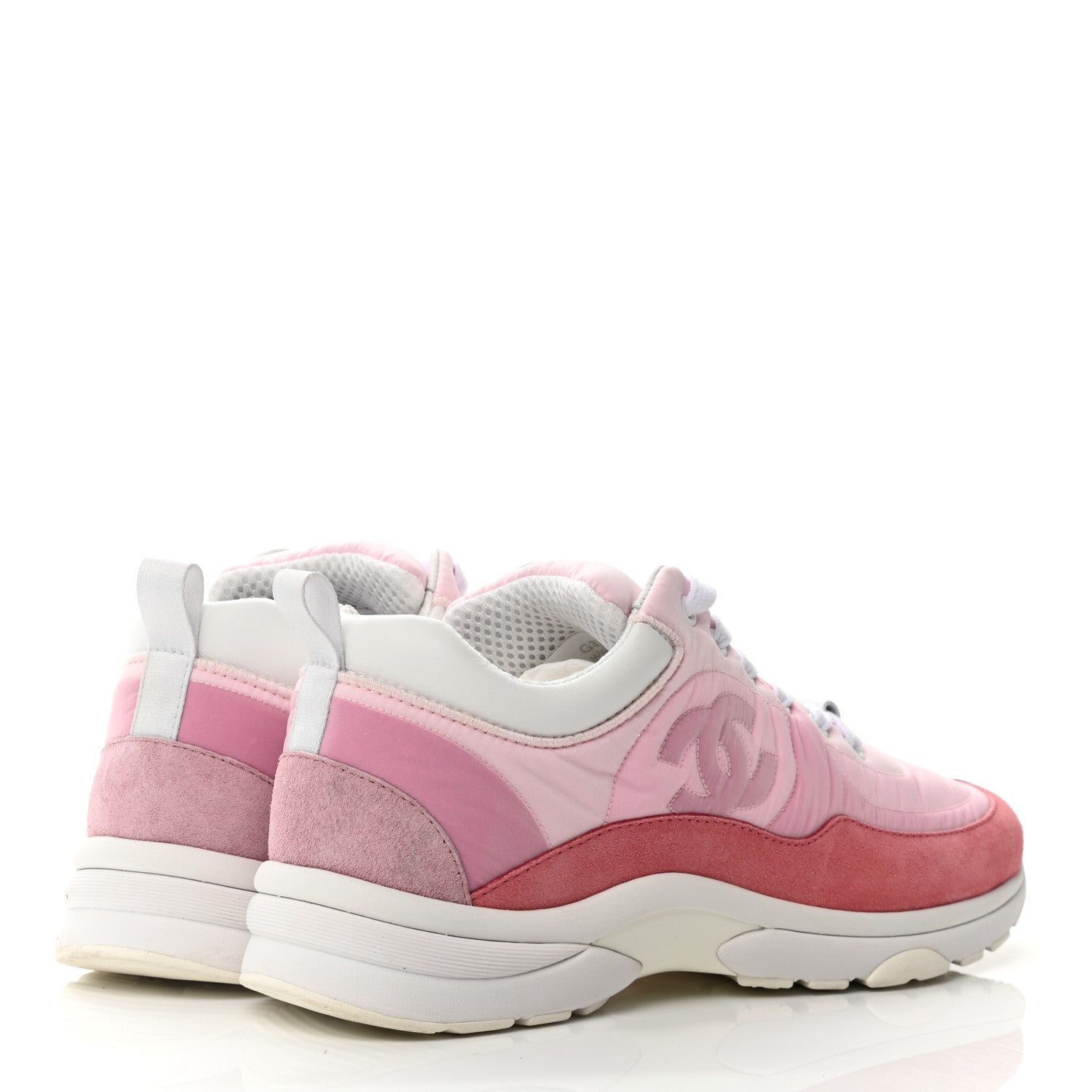 Chanel Nylon Calfskin Suede Womens CC Sneakers 38.5 Pink 4 of 11
