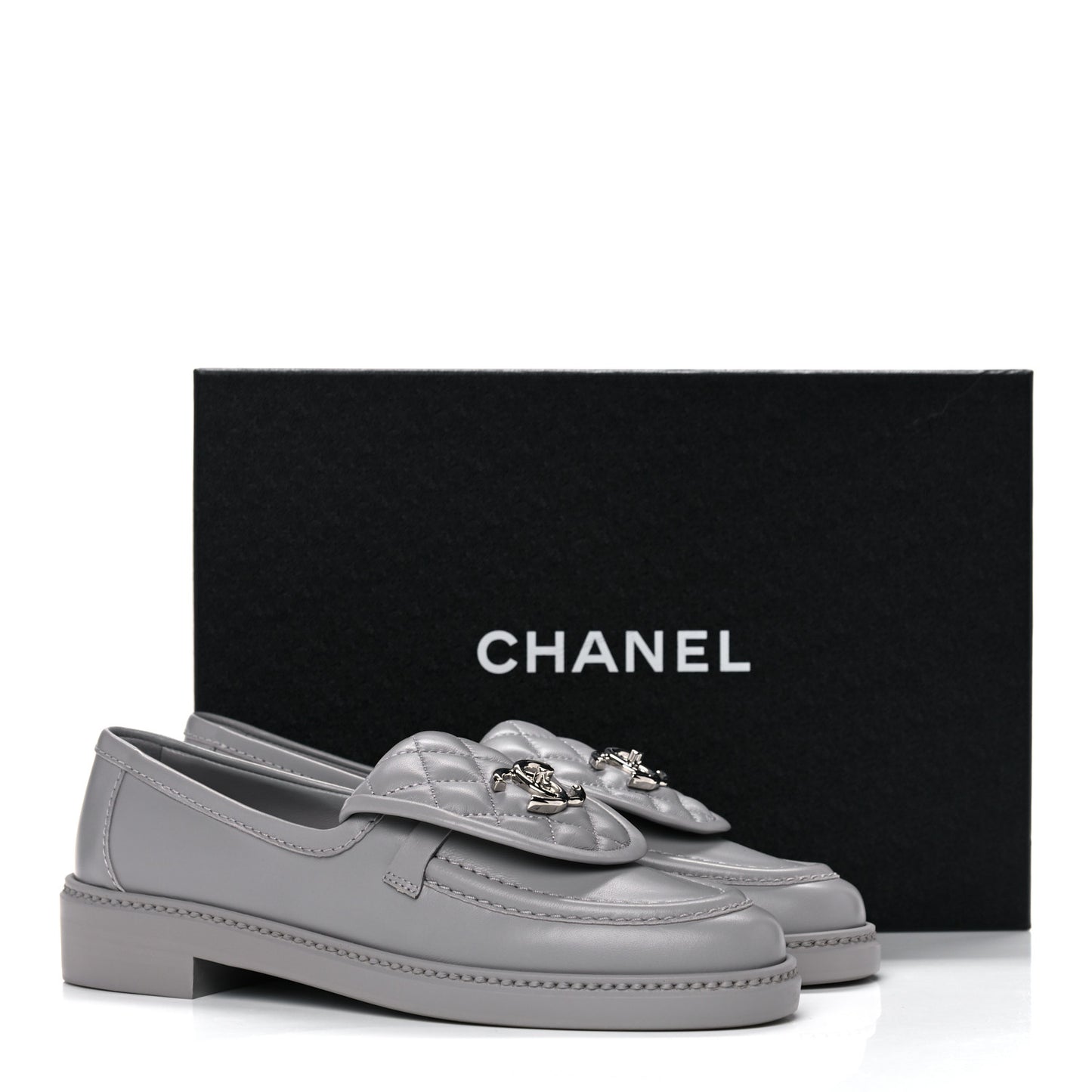 Lambskin Quilted CC Turnlock Loafers 37 Grey