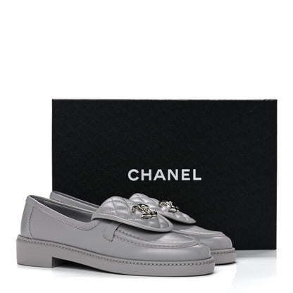 Chanel Lambskin Quilted CC Turnlock Loafers 37 Grey 9 of 9