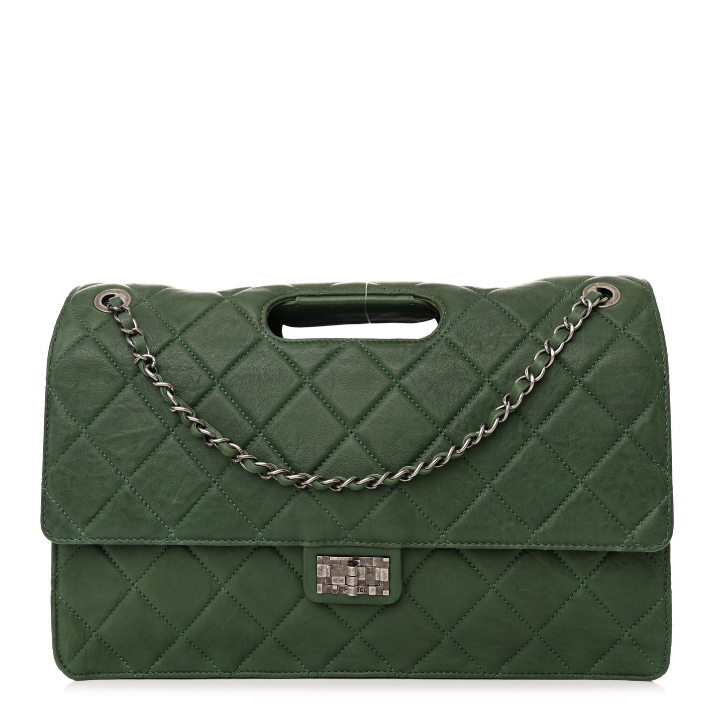 Washed Lambskin Quilted Maxi Take Away Flap Green