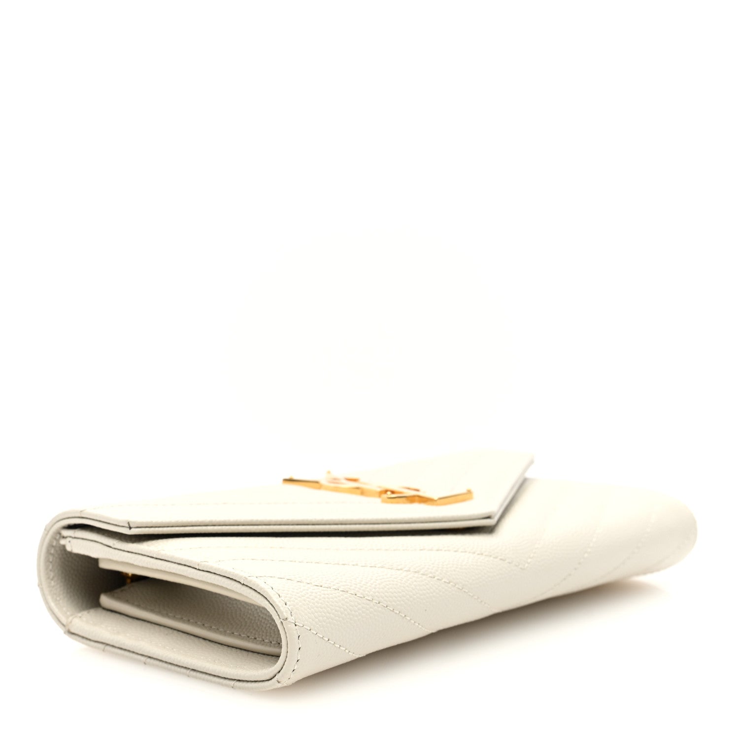 Saint Laurent Grain De Poudre Matelasse Chevron Monogram Flap Wallet Crema Soft 4 of 6