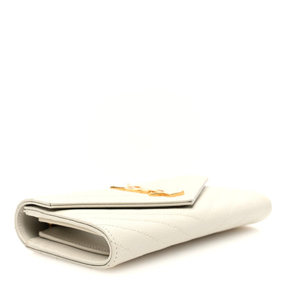 Saint Laurent Grain De Poudre Matelasse Chevron Monogram Flap Wallet Crema Soft 4 of 6