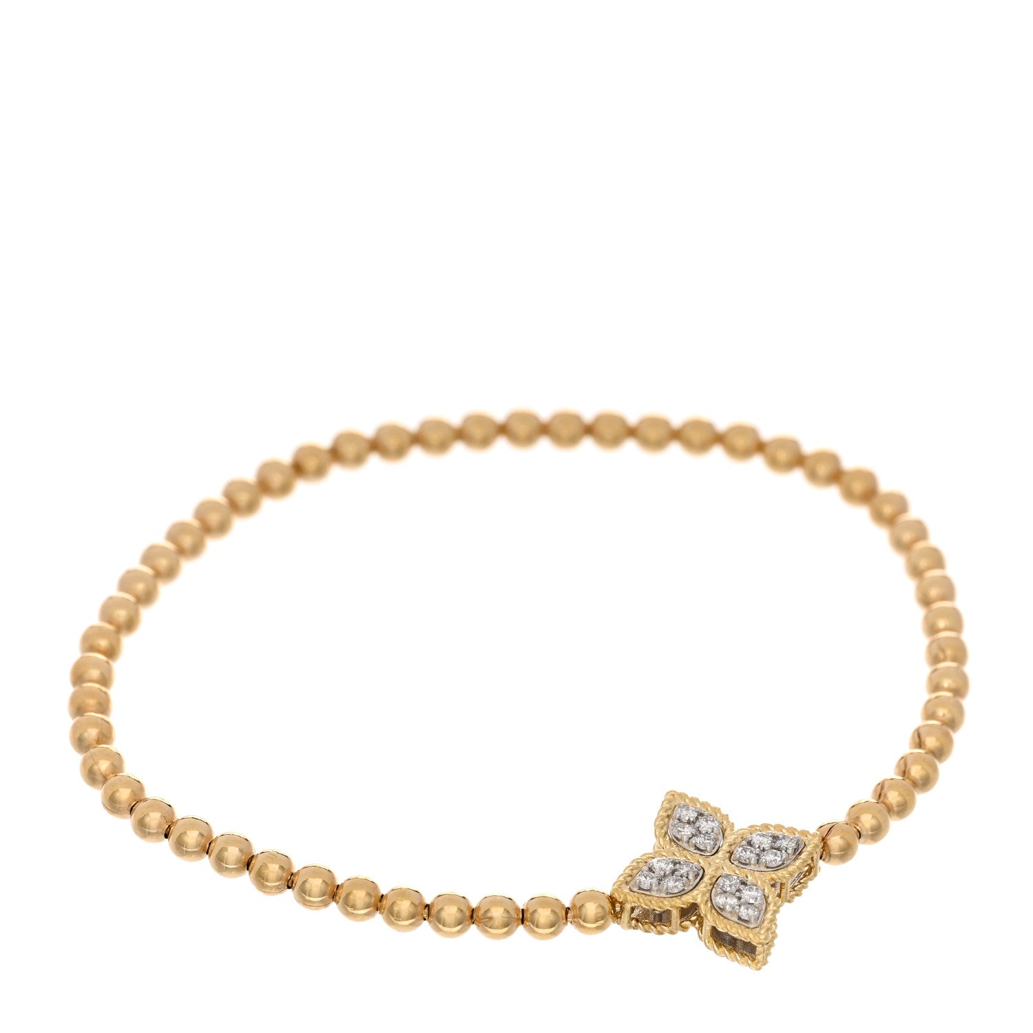 Roberto Coin 18K Yellow White Gold Diamond Princess Flower Bead Stretch Bracelet 1 of 3