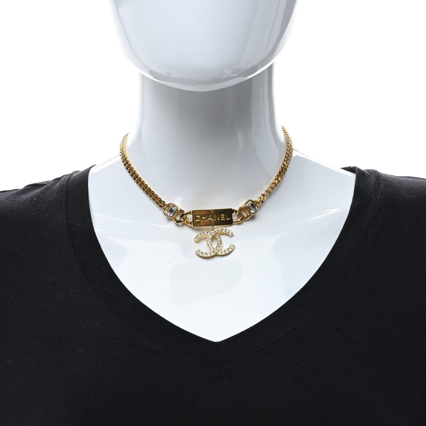 Crystal CC Chain Link Choker Necklace Gold