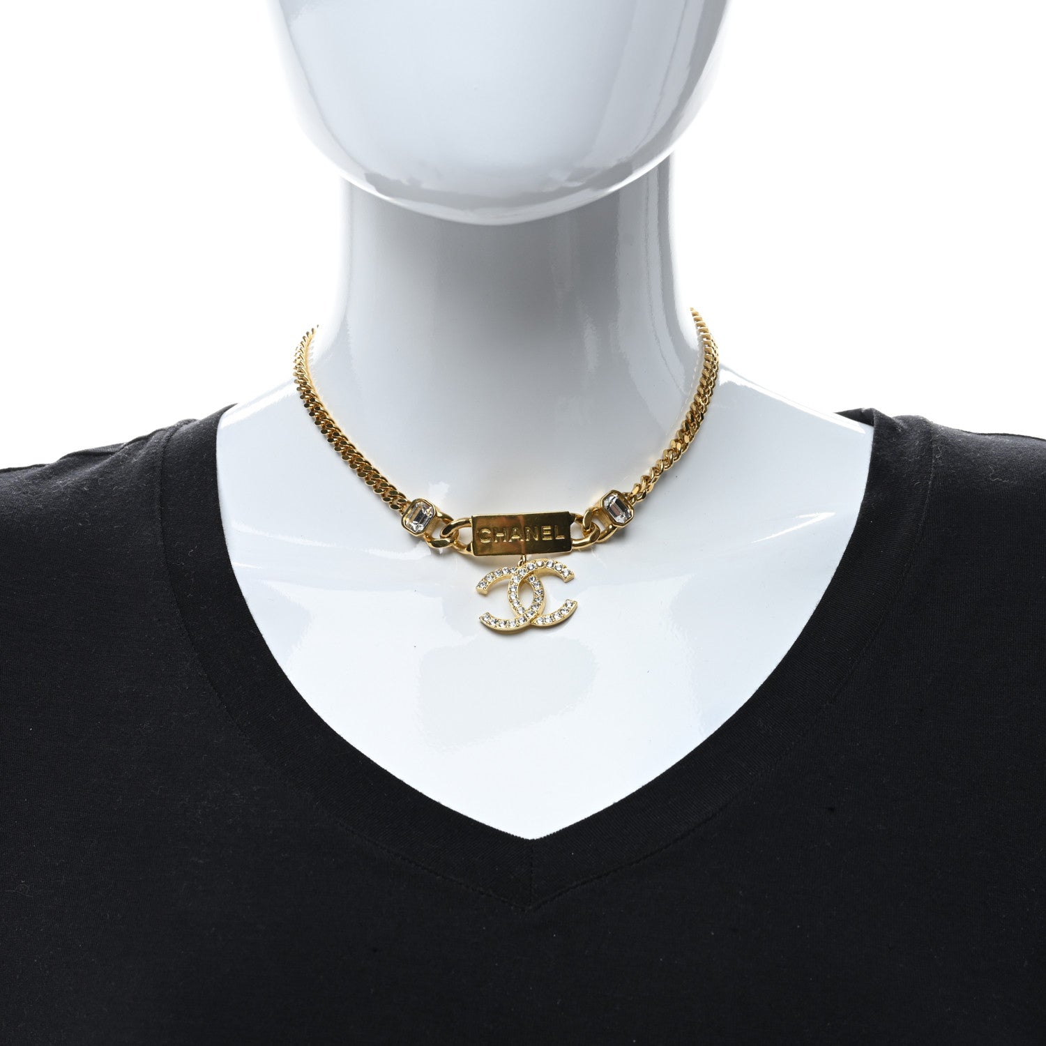 Chanel Crystal CC Chain Link Choker Necklace Gold 3 of 4