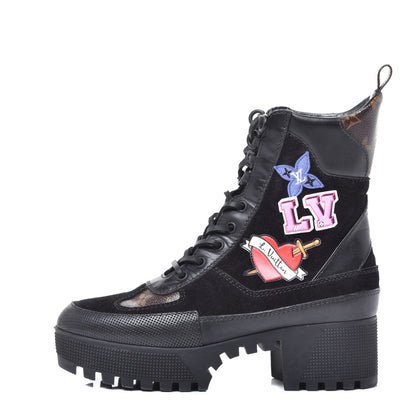 Louis Vuitton Suede Calfskin Monogram LV Black Heart Laureate Platform Desert Boots 38 Black 1 of 10