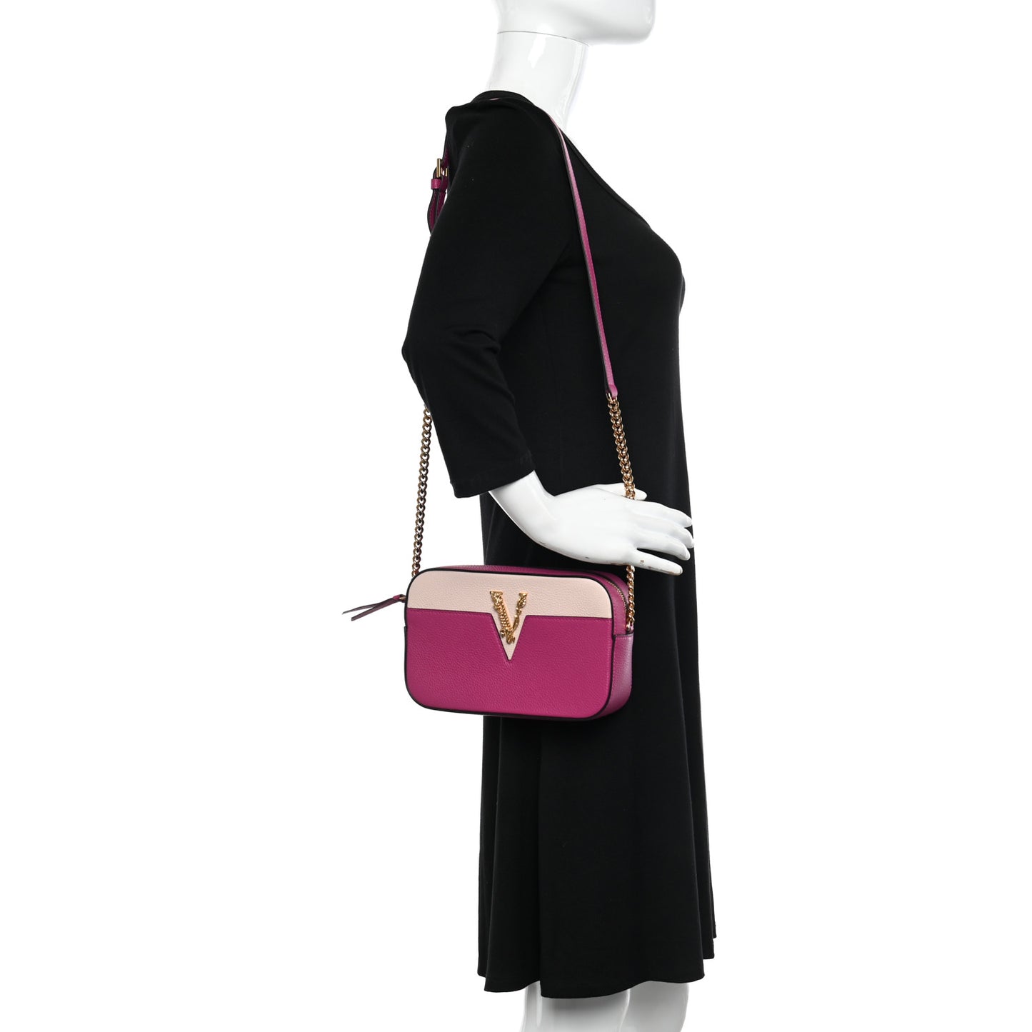 Grainy Calfskin Virtus Small Camera Bag Purple