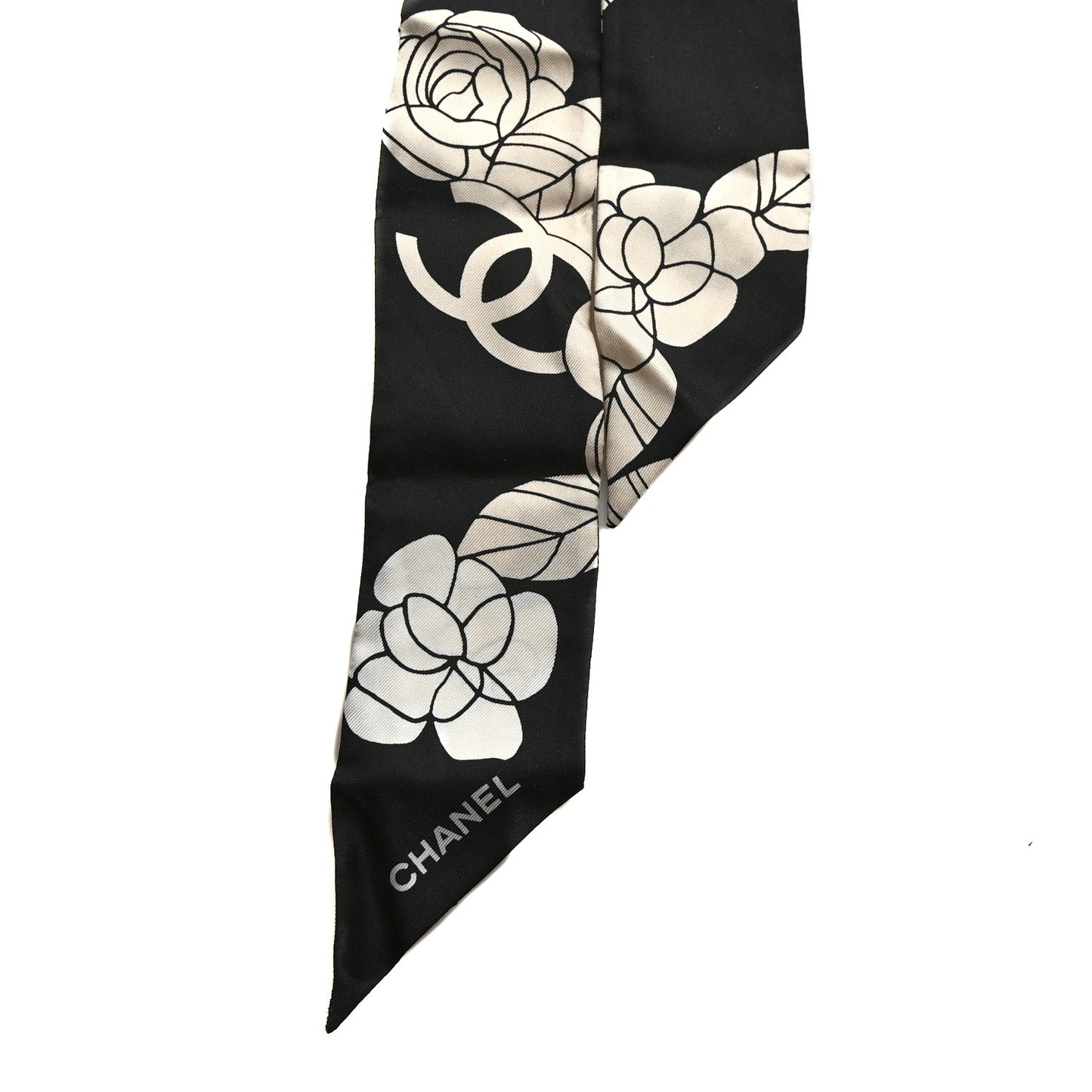 Silk Slim Camellia CC Bandeau Scarf Beige Black