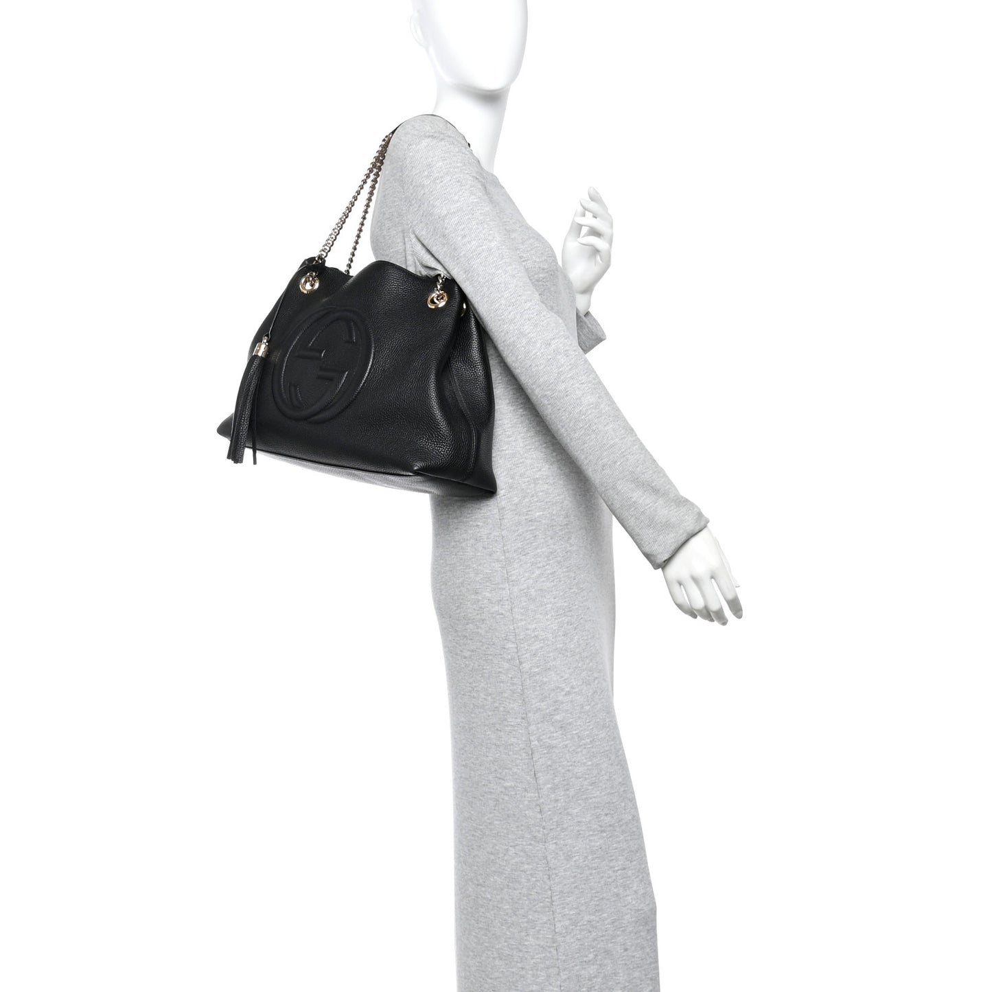 Pebbled Calfskin Medium Soho Chain Shoulder Bag Black