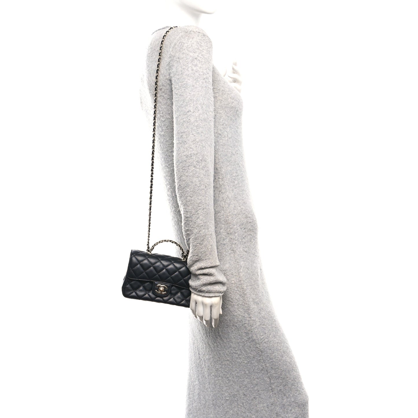 Lambskin Quilted Mini Crystal Top Handle Rectangular Flap Black