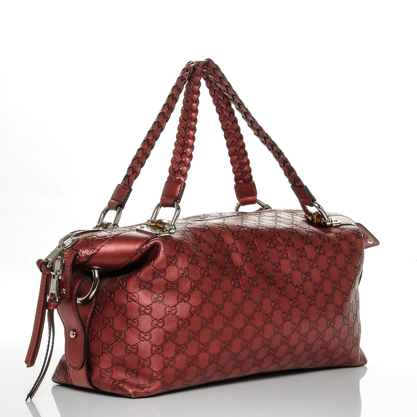Metallic Guccissima Medium Bamboo Bar Tote Red