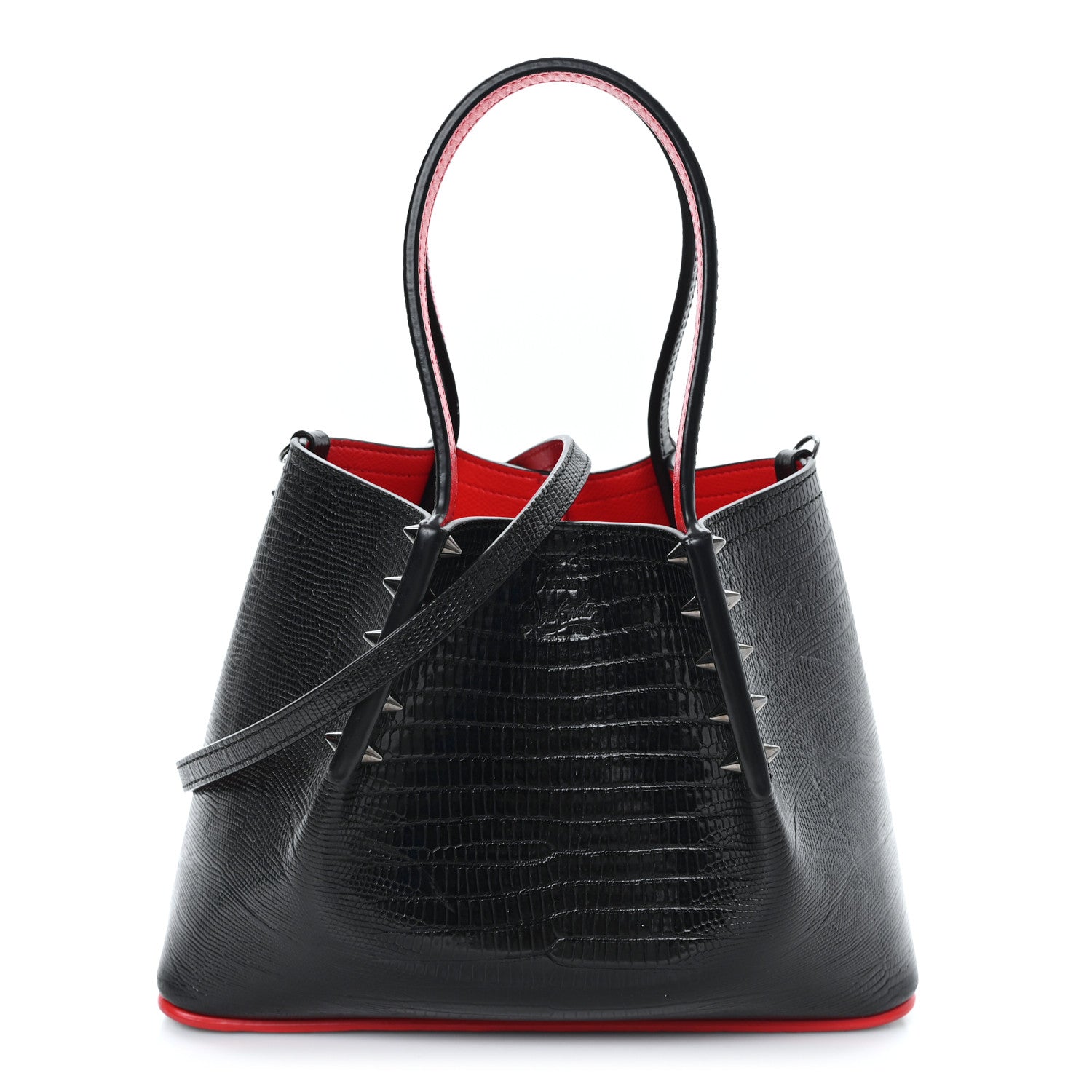 Christian Louboutin Crocodile Embossed Calfskin Spiked Mini Cabarock Shopper Tote Black 1 of 10