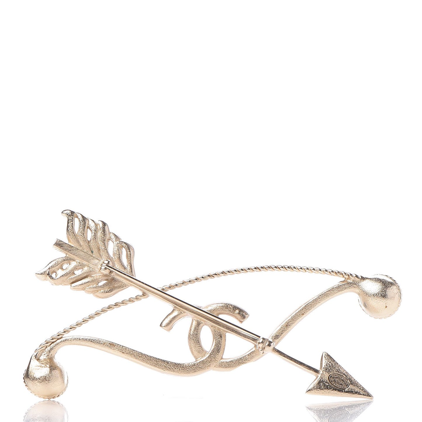 Crystal Pearl CC Arrow Brooch Gold