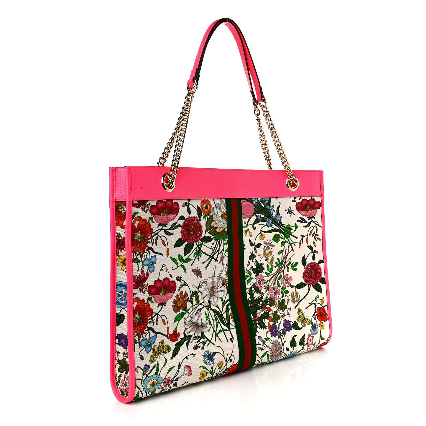 Canvas Flora Large Rajah Chain Tote White Multicolor Fuxia Fluo