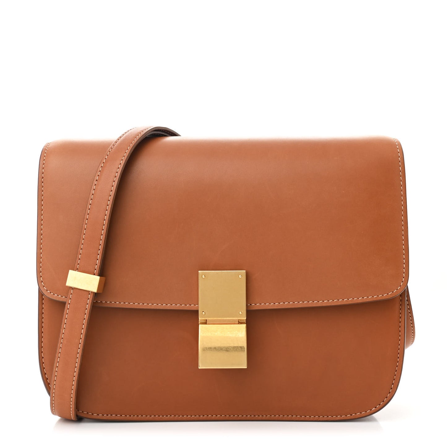 Natural Calfskin Medium Classic Box Flap Bag Tan