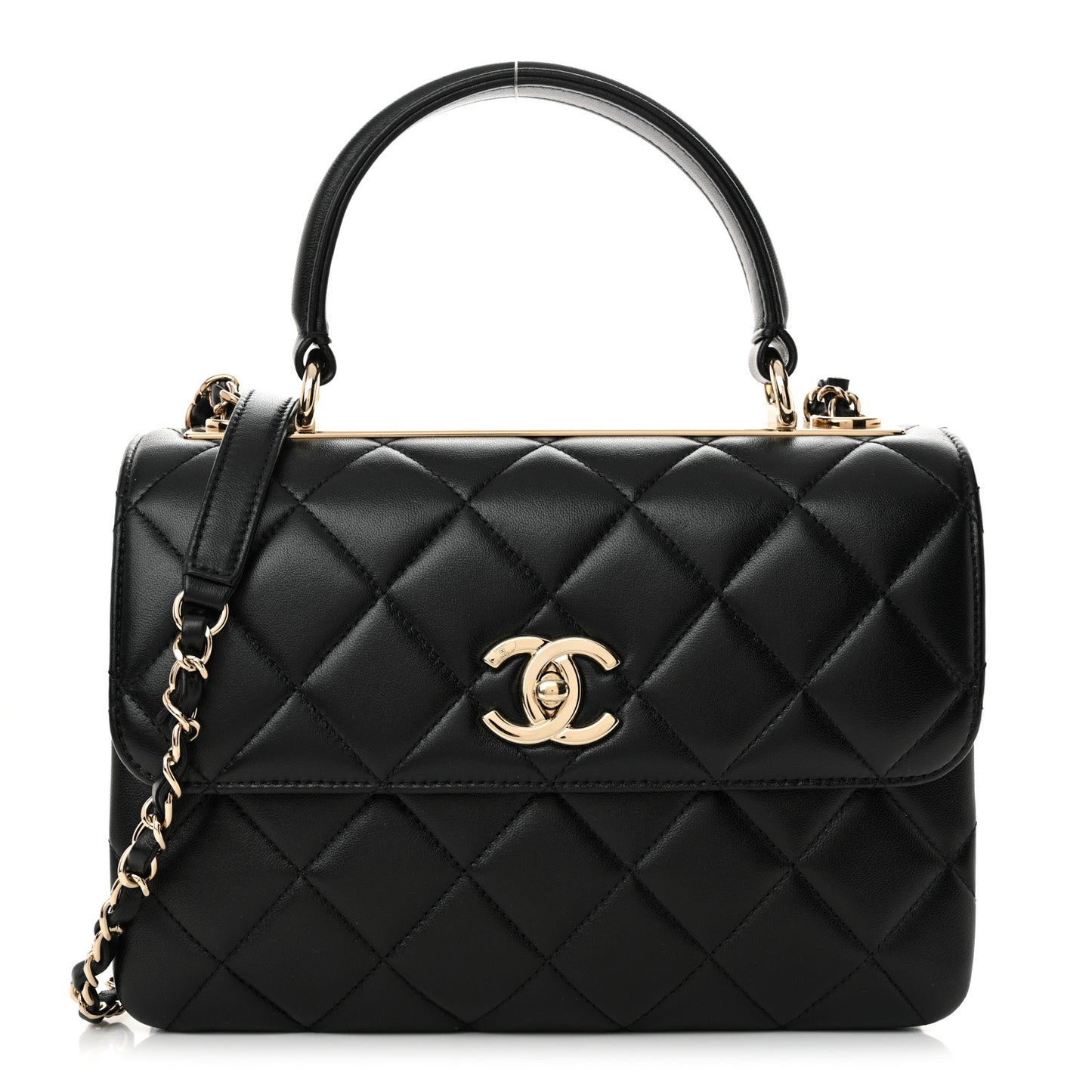 Lambskin Quilted Small Trendy CC Dual Handle Flap Bag Black