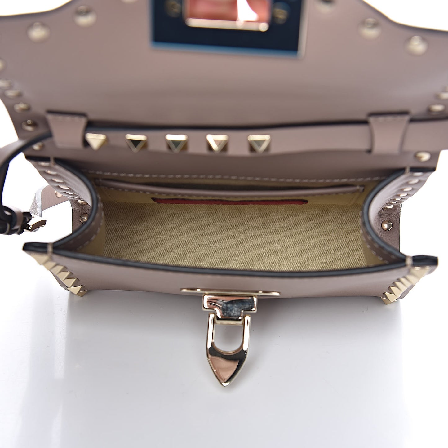 Vitello Mini Rockstud Flip Lock Crossbody Bag Poudre