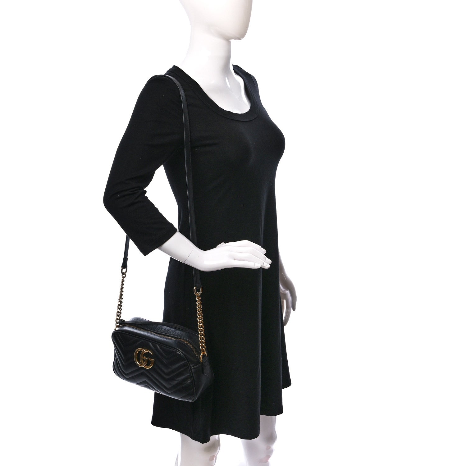 Gucci Calfskin Matelasse Small GG Marmont Chain Shoulder Bag Black 2 of 10