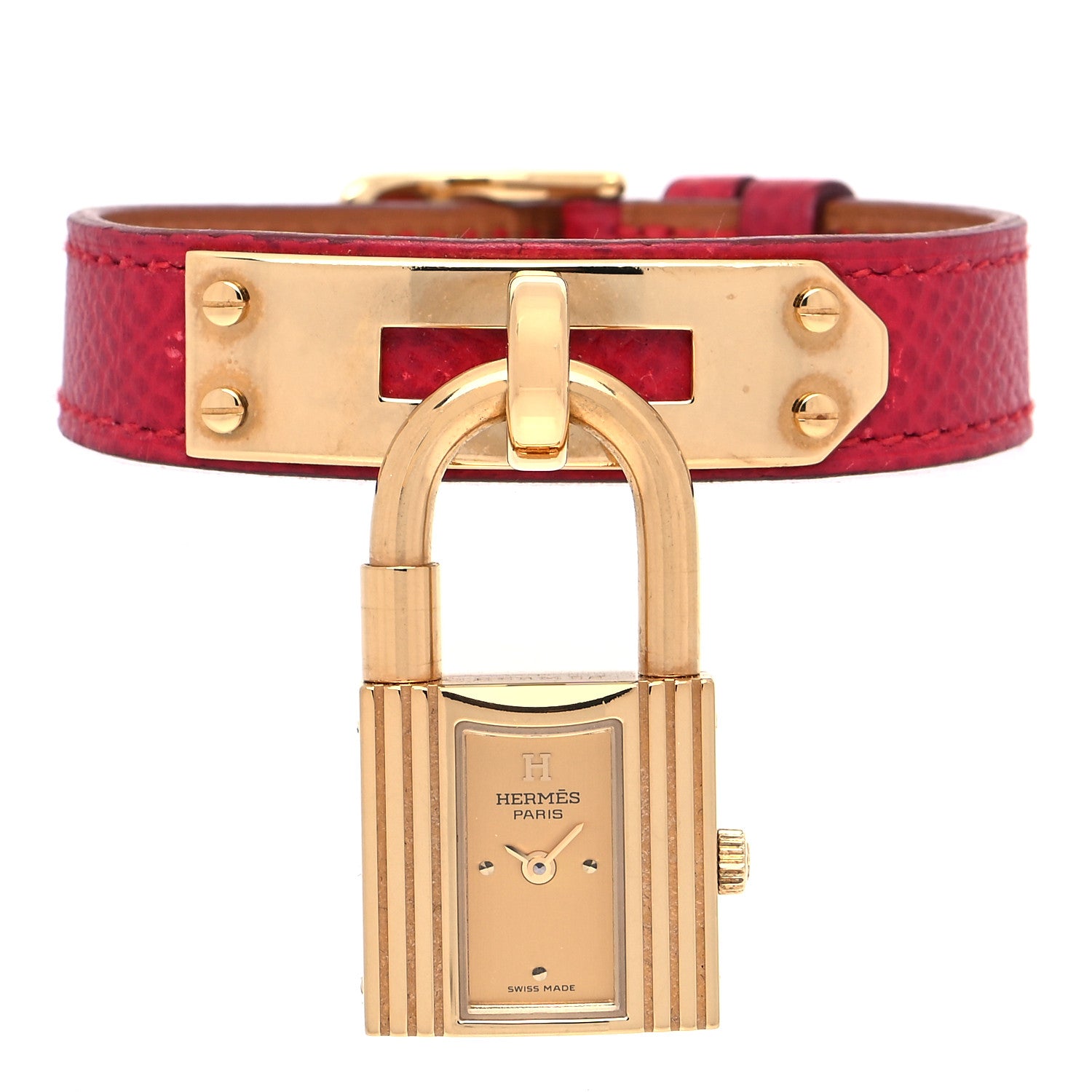 Hermes Stainless Steel Courchevel 20mm Kelly Cadena Quartz Watch Rouge 1 of 5