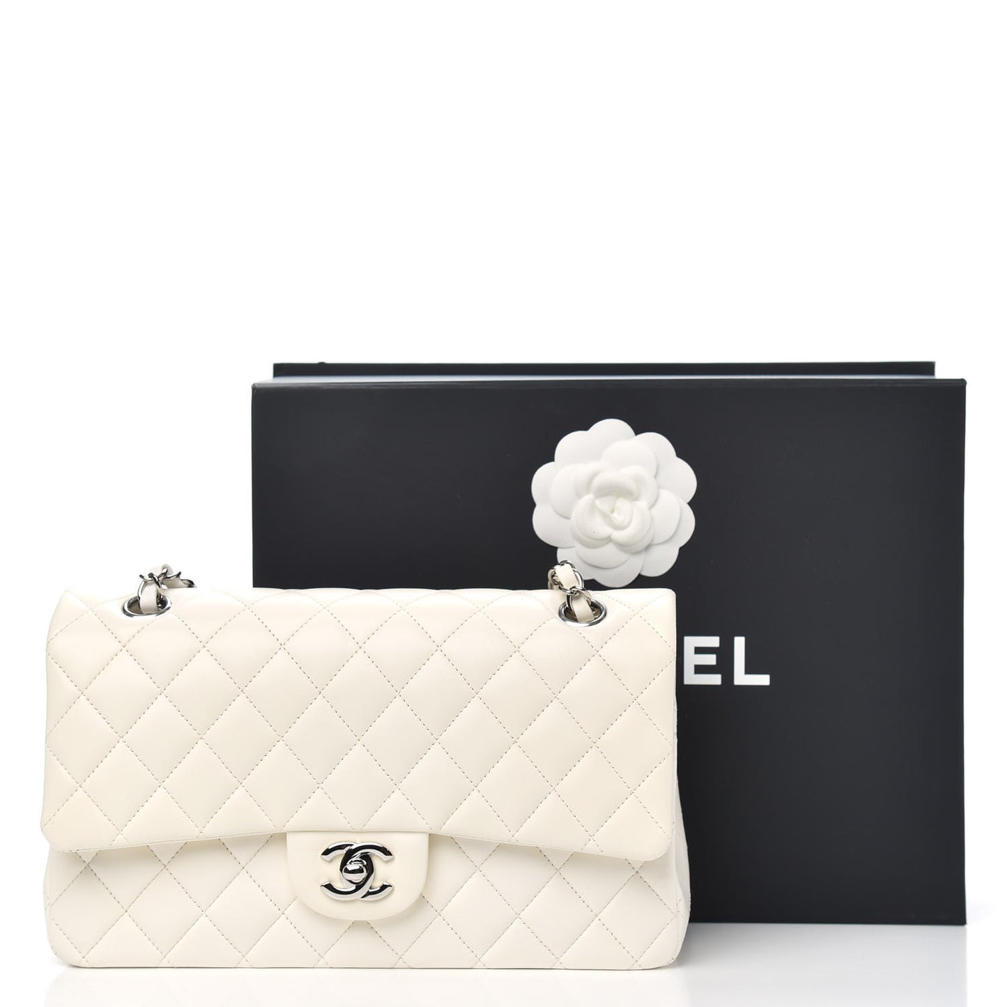 Lambskin Quilted Medium Double Flap White
