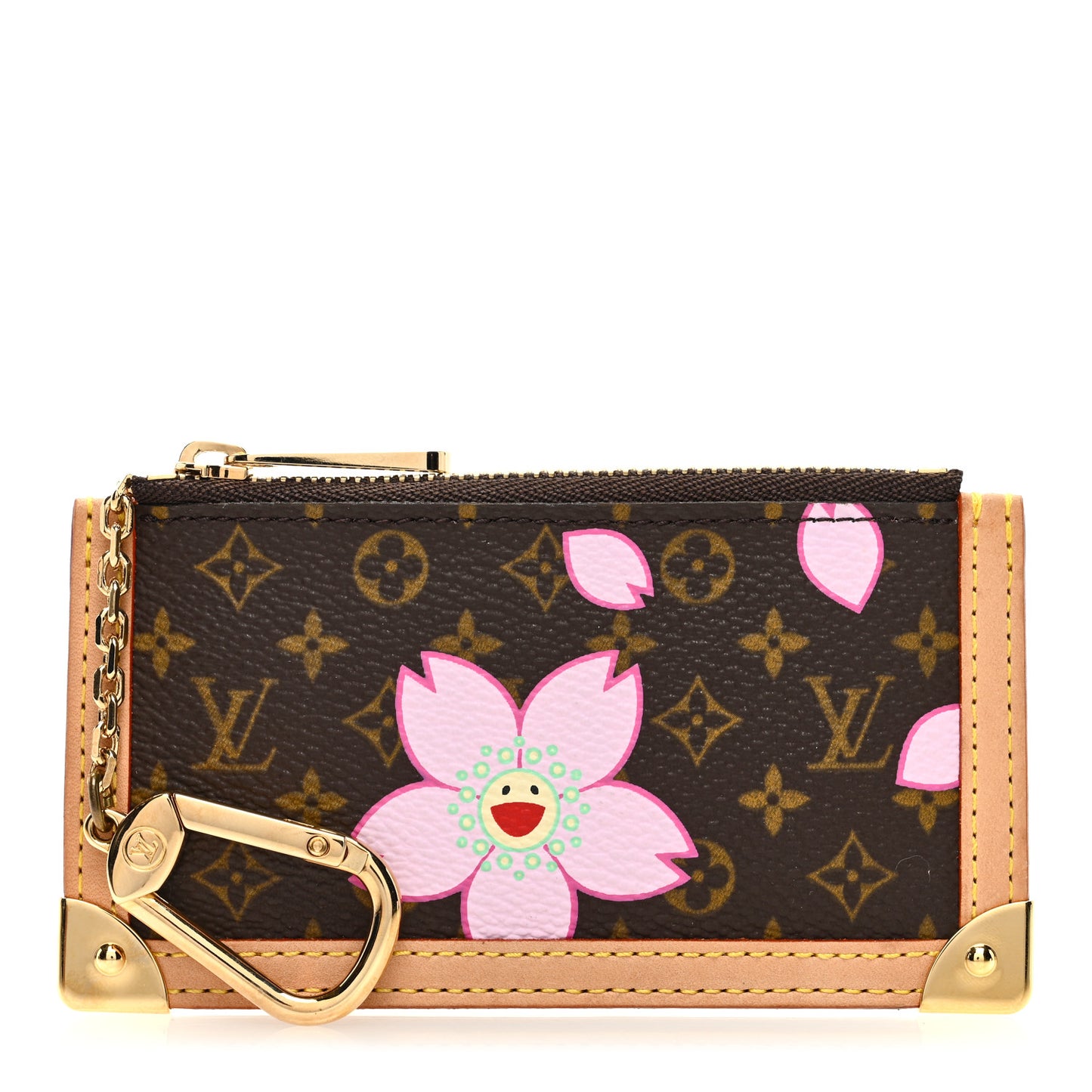 LOUIS VUITTON Monogram Cherry Blossom Key Pouch Brown