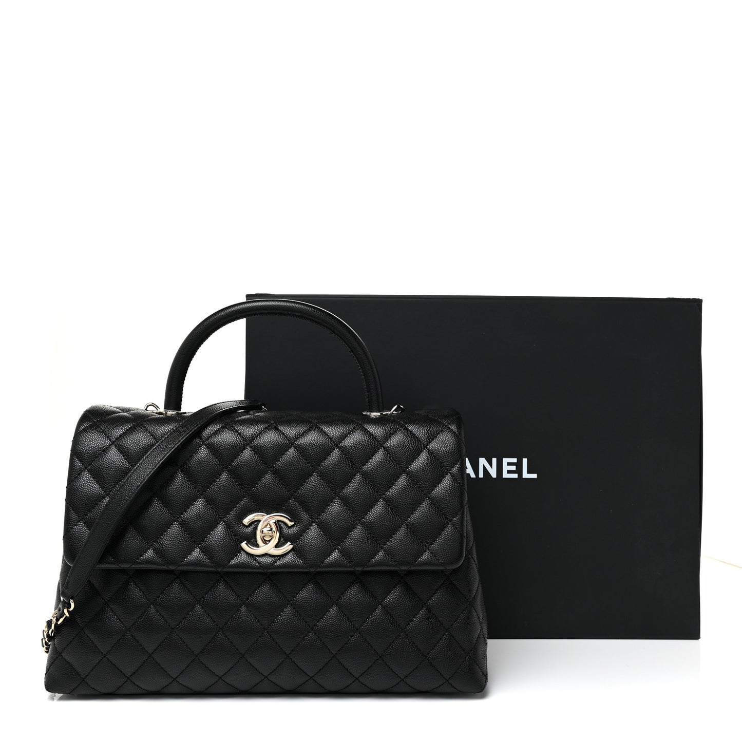 Caviar Quilted Medium Coco Handle Flap Black