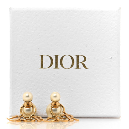 Christian Dior Pearl Crystal Tribal Logo Charms Earrings Gold 5 of 5