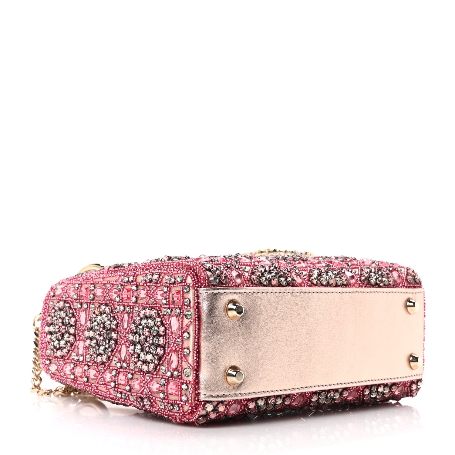 Christian Dior Metallic Calfskin Satin Celestial Bead Embroidery Cannage Mini Lady Dior Rose Des Vents 6 of 21