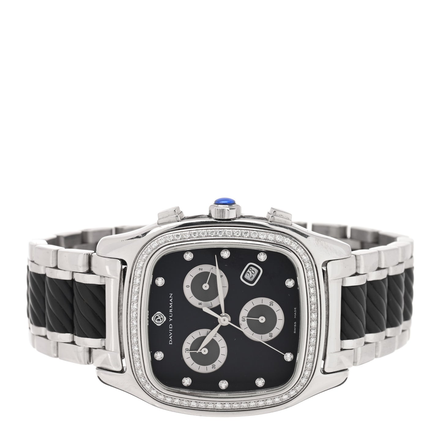 Stainless Steel Rubber Diamond Bezel 35mm Thoroughbred Chronograph Quartz Watch Black