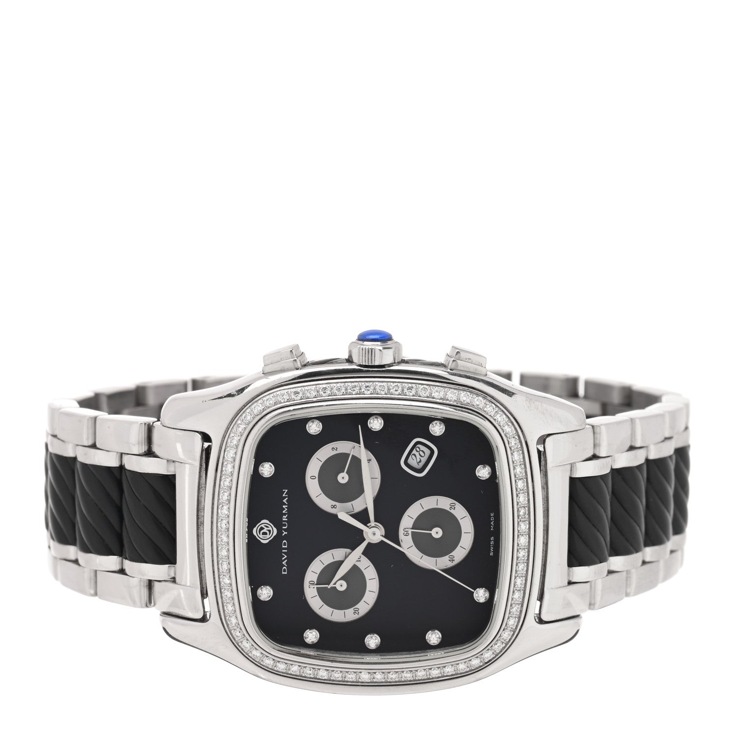 David Yurman Stainless Steel Rubber Diamond Bezel 35mm Thoroughbred Chronograph Quartz Watch Black 2 of 5