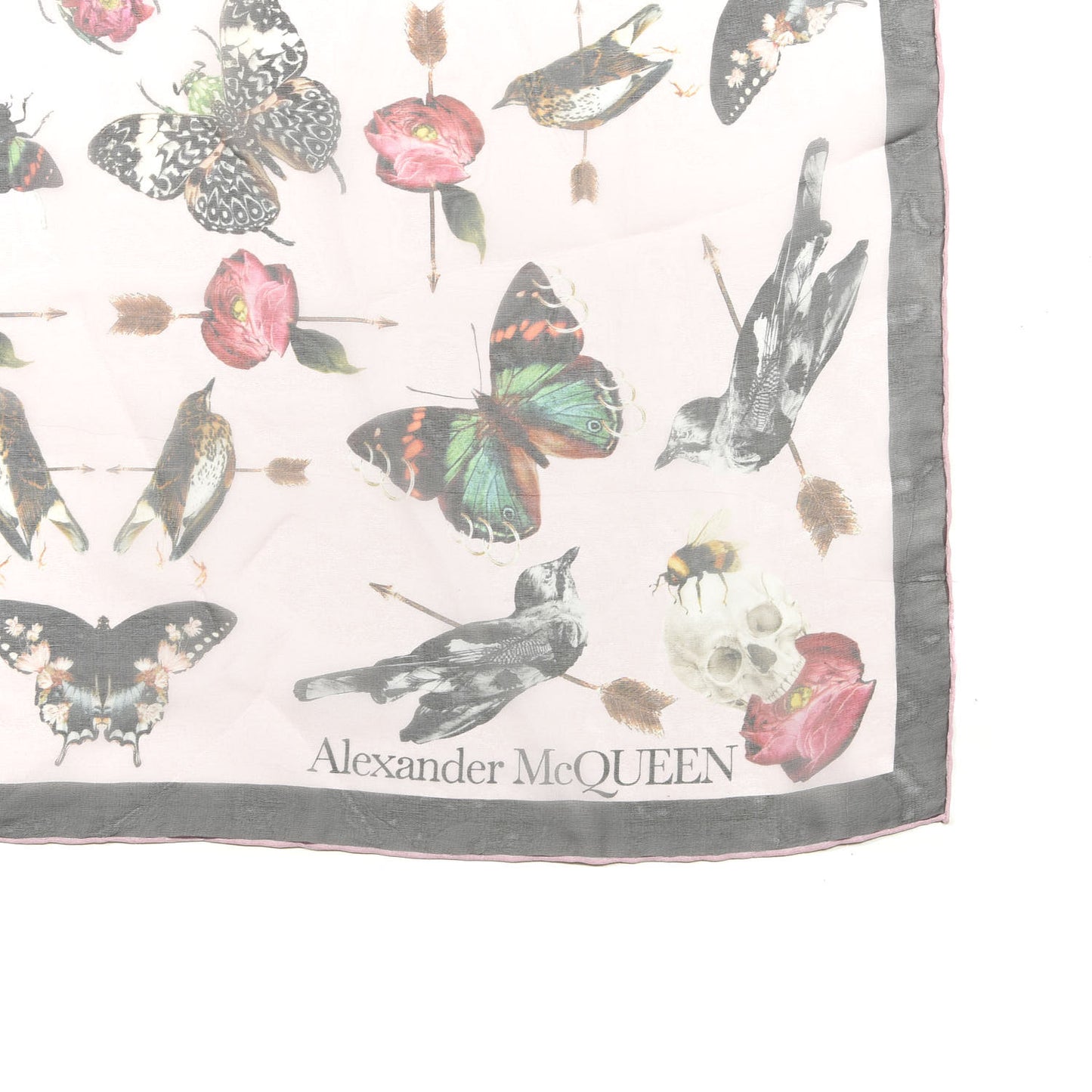 Silk Chiffon Butterfly Scarf Pink Multicolor