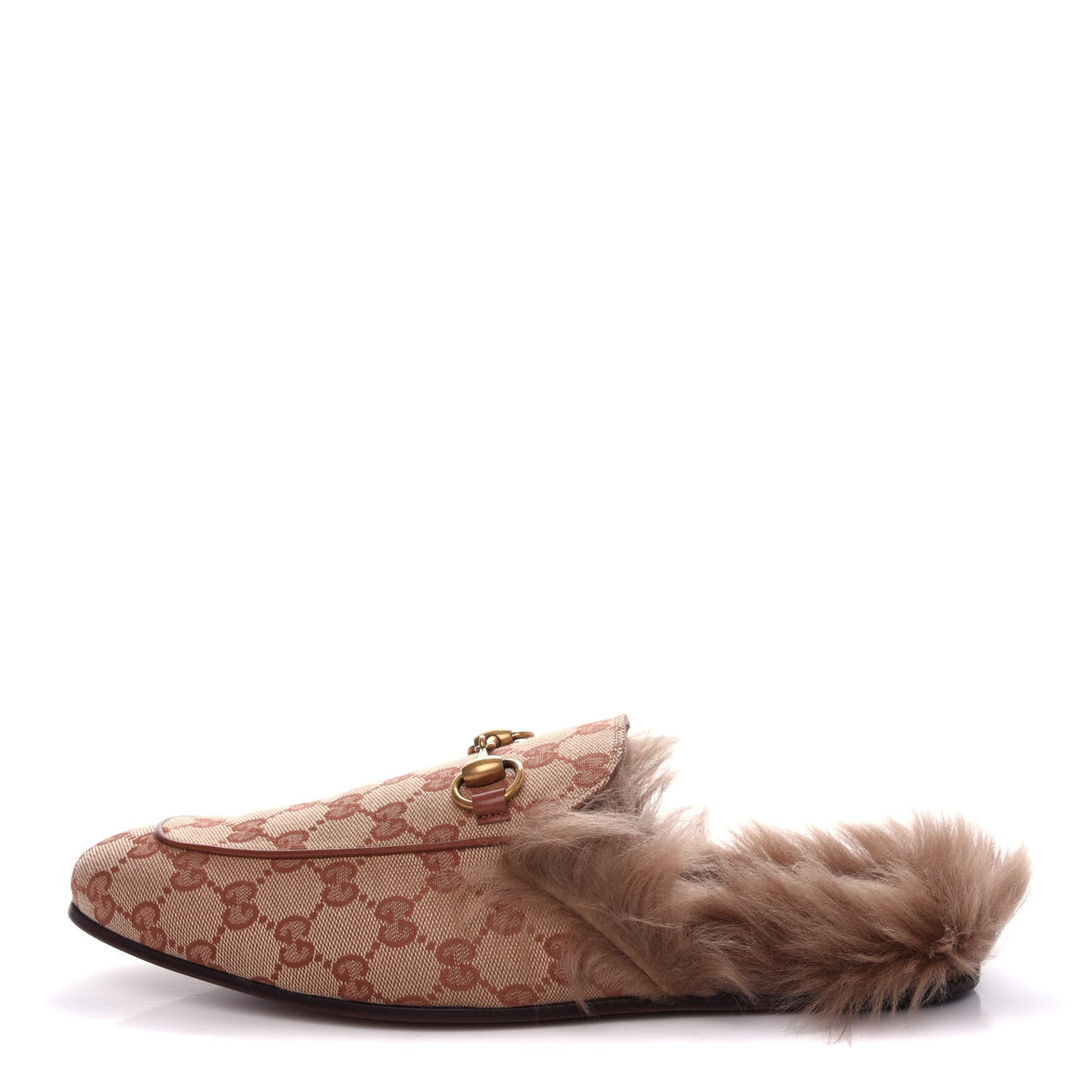 GG Monogram Fur Mens Princetown Slippers 8 Beige Ruggine Rust