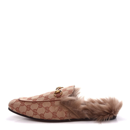 Gucci GG Monogram Fur Mens Princetown Slippers 8 Beige Ruggine Rust 1 of 10