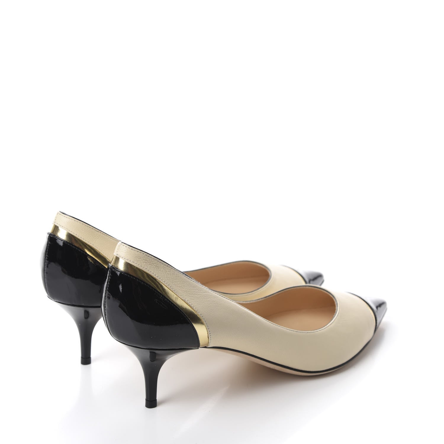 Jimmy Choo Nappa Mirror Patent Calfskin Leap Pumps 40 Bone Black Gold 4 of 9