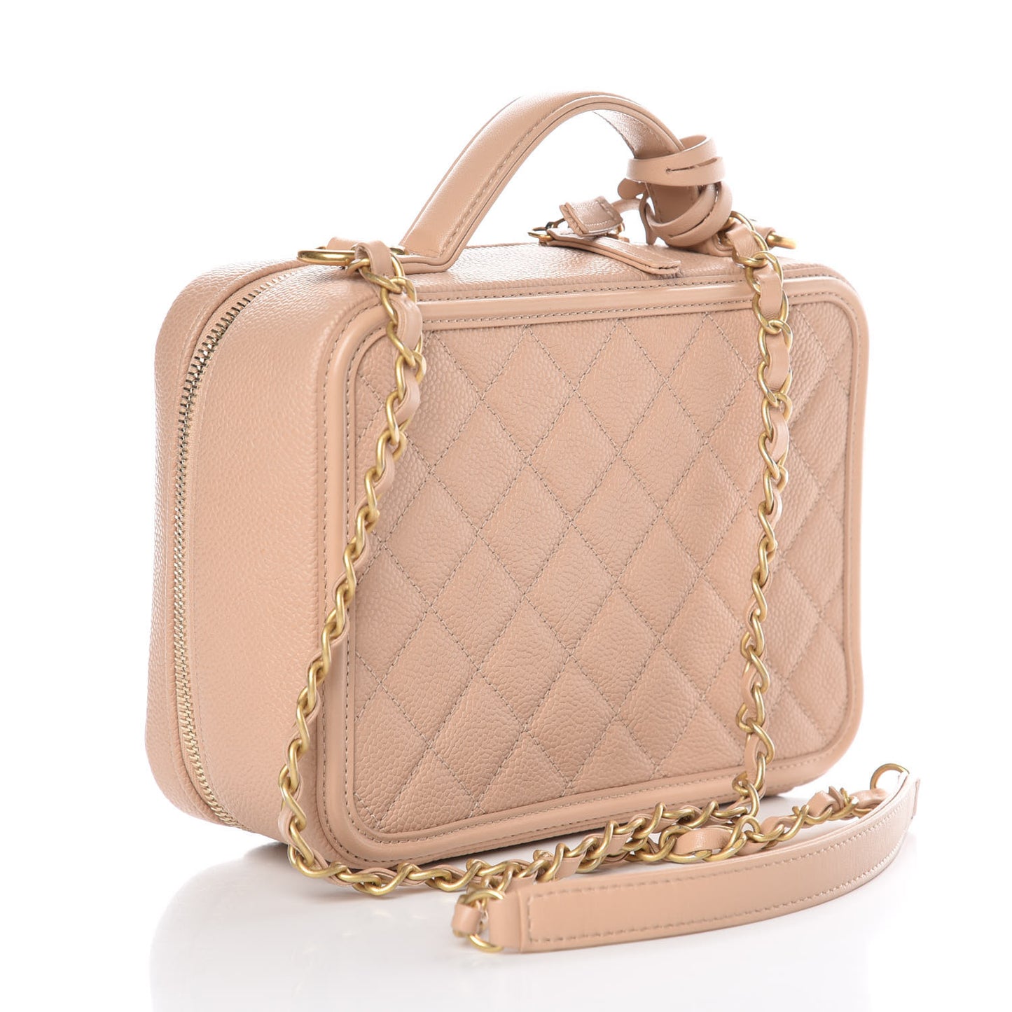 Caviar Quilted Medium CC Filigree Vanity Case Beige