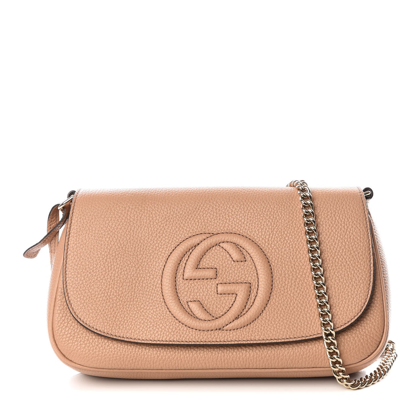 Pebbled Calfskin Medium Soho Flap Crossbody Camelia