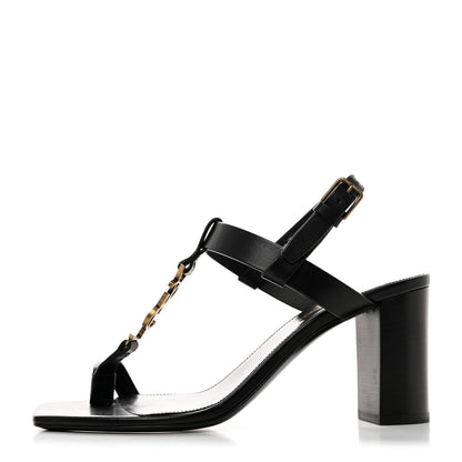 Saint Laurent Calfskin Cassandra Sandals 37 Black 1 of 8