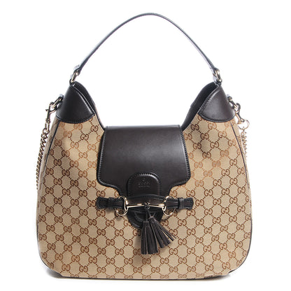 Gucci Monogram Margaux Calfskin Medium Emily Hobo Beige Ebony Cocoa 1 of 8