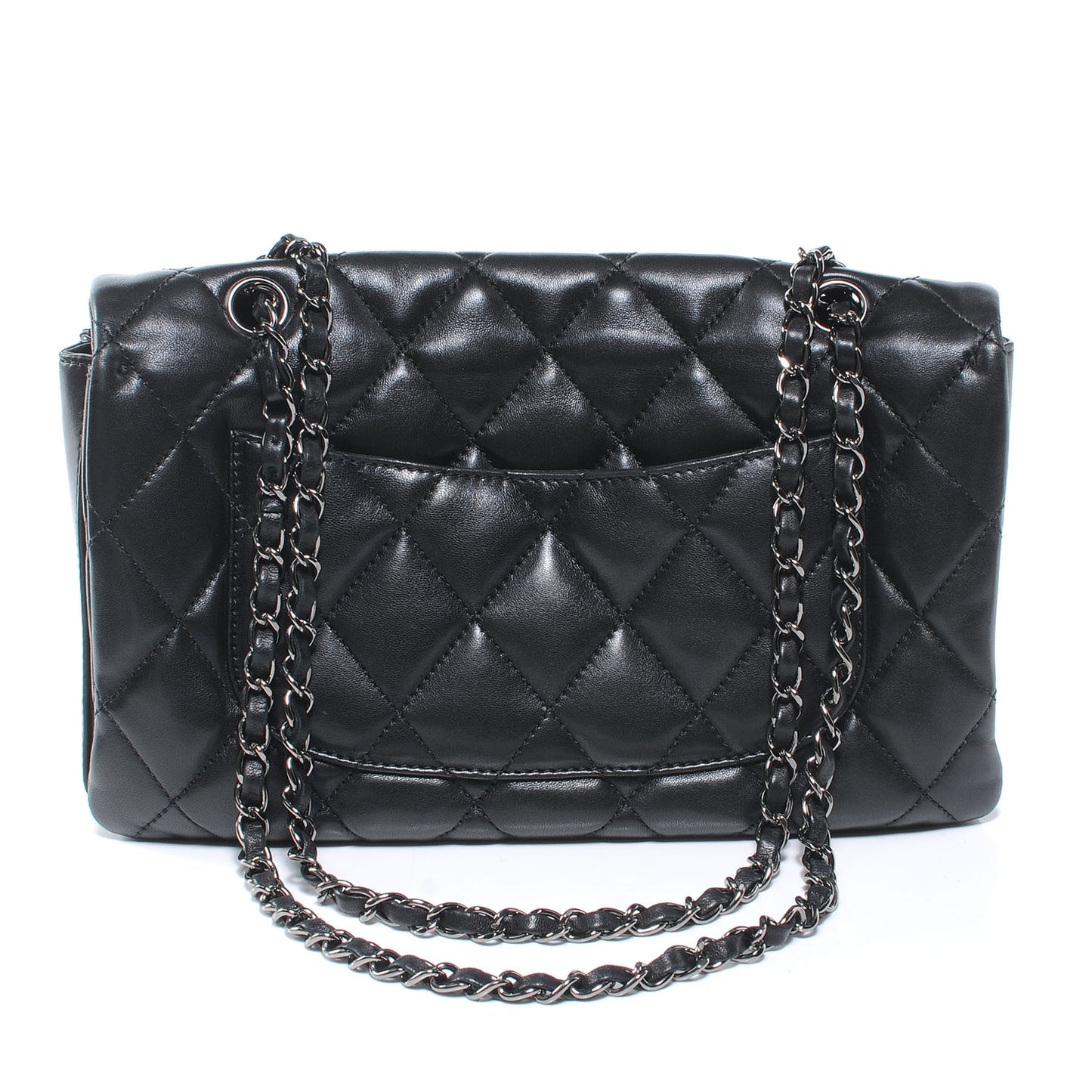 Lambskin Quilted 3 Large Flap Black