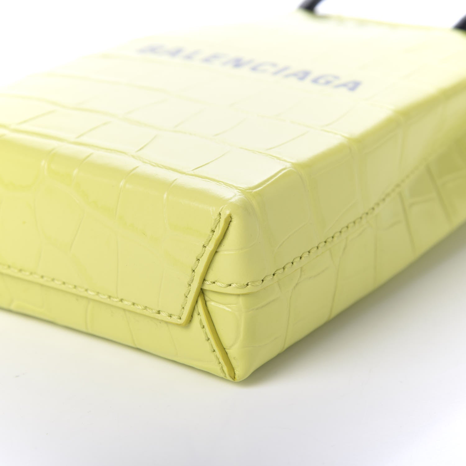 Balenciaga Calfskin Crocodile Embossed Logo Shopping Phone Holder Bag Lime 7 of 9