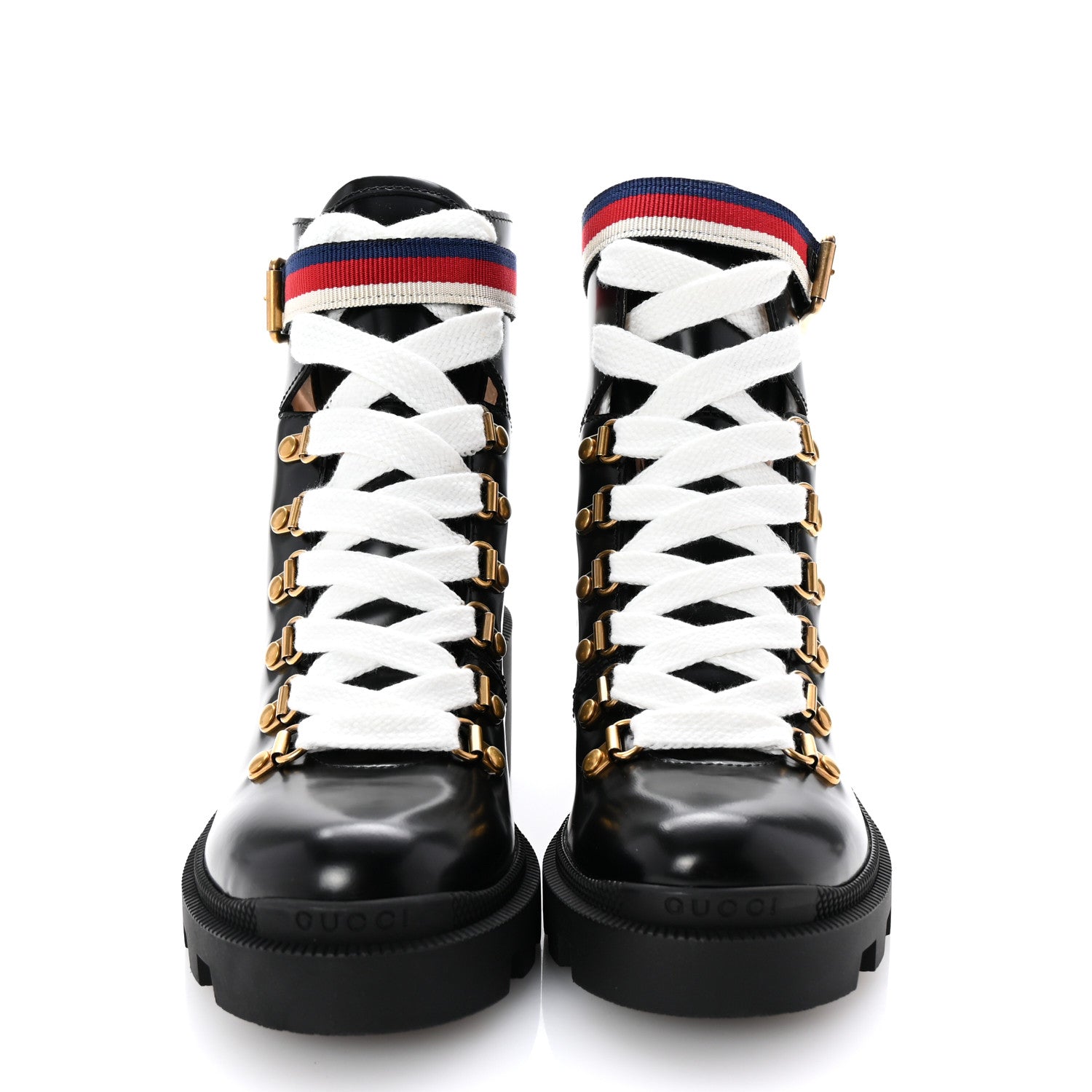 Gucci Calfskin Sylvie Web Lace Up Combat Boots 35 Black 3 of 10