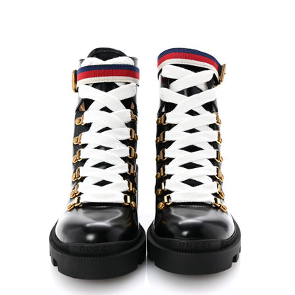 Gucci Calfskin Sylvie Web Lace Up Combat Boots 35 Black 3 of 10
