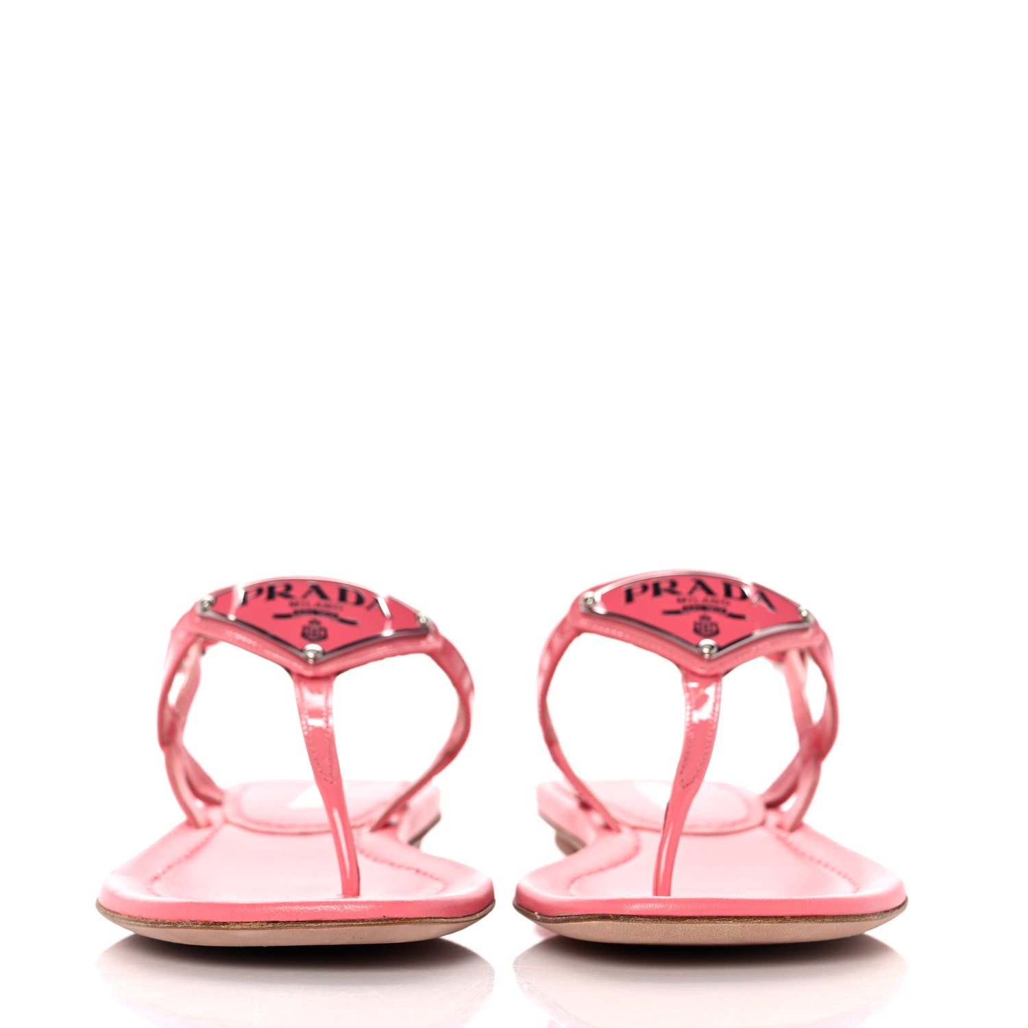 Prada Vernice Metal Triangle Logo Slingback Flat Thong Sandals 35 Petalo 2 of 8