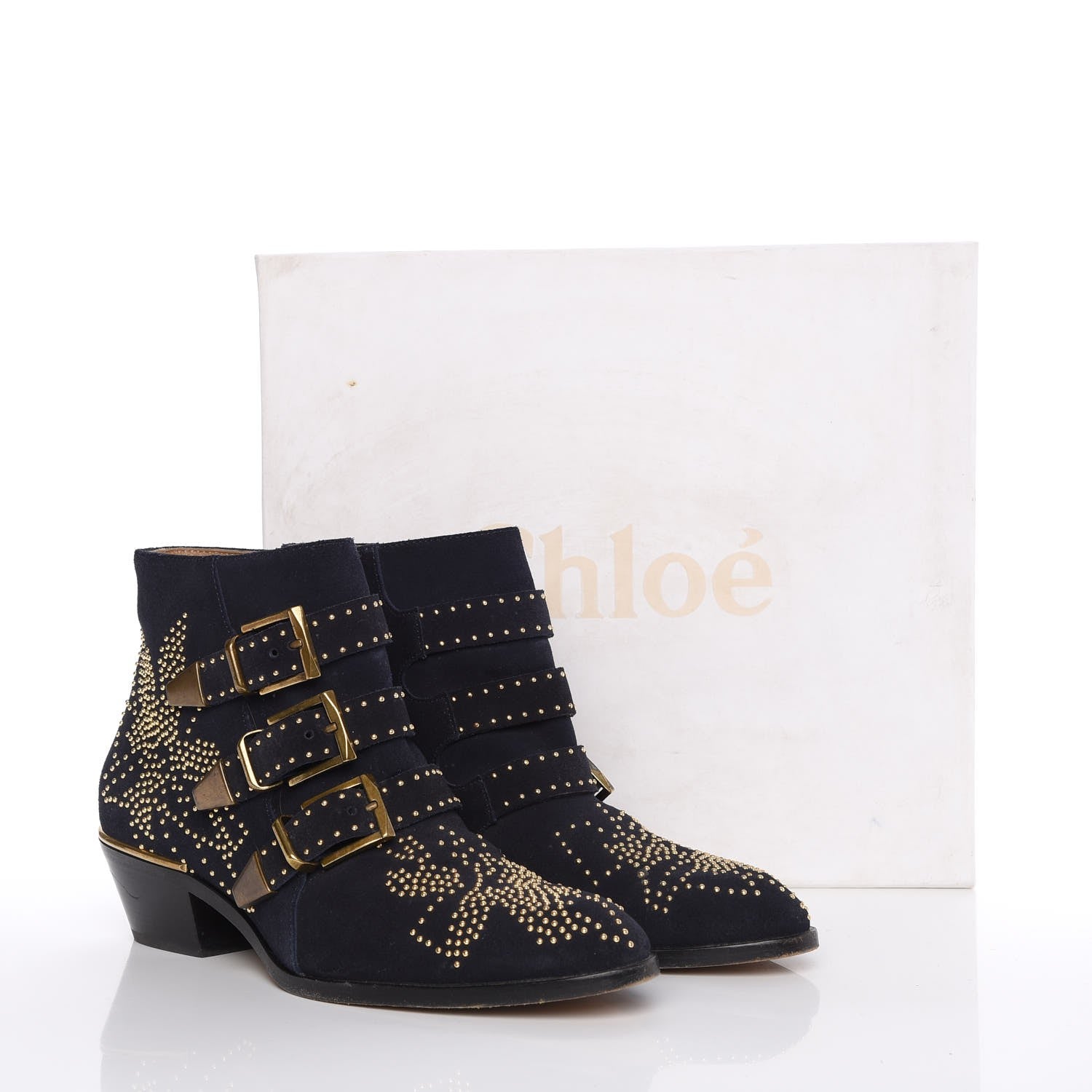 Chloe Suede Studded Suzanna Ankle Booties Boots 37.5 Celtic Night 11 of 11
