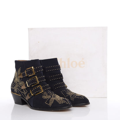 Chloe Suede Studded Suzanna Ankle Booties Boots 37.5 Celtic Night 11 of 11